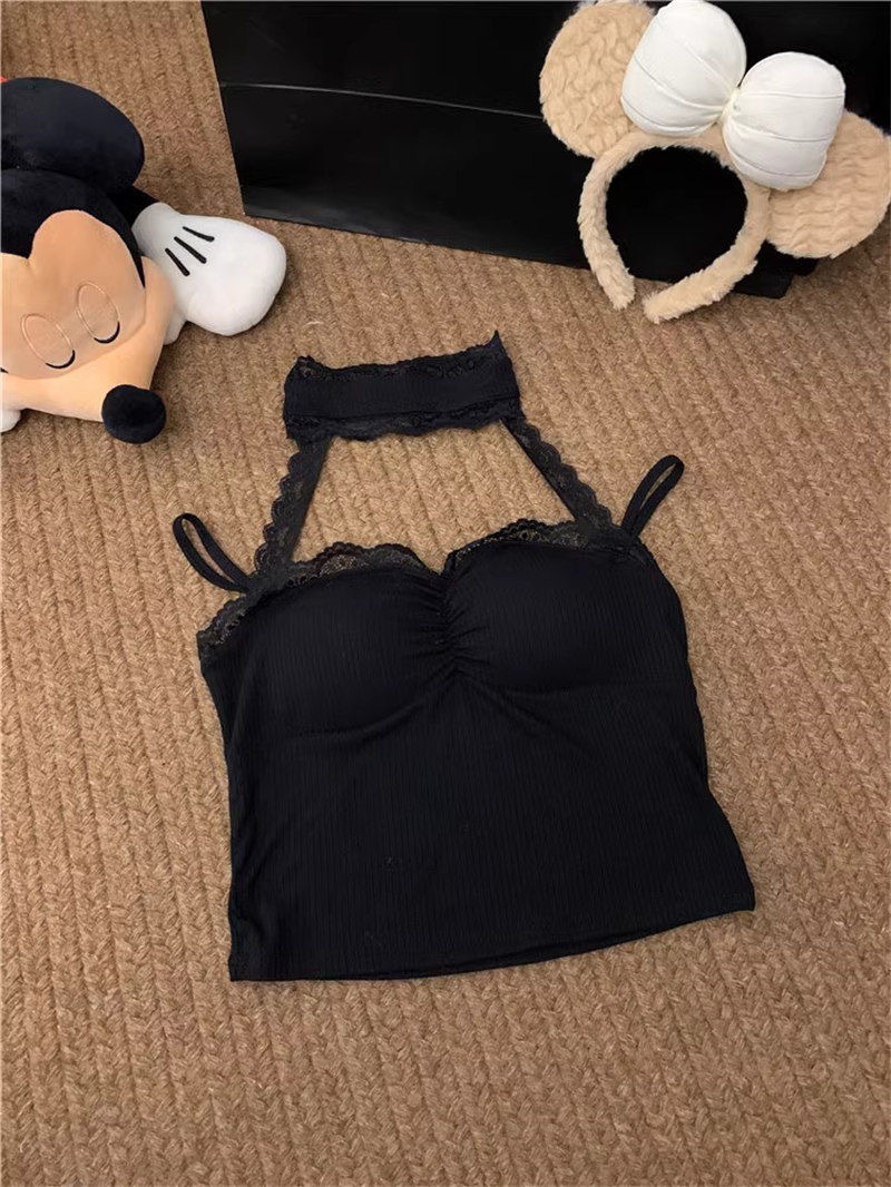 Nuevo dulce caliente chica de encaje colgante colgante chaleco pequeño para mujeres en verano con ropa exterior delgada camisa de base corta