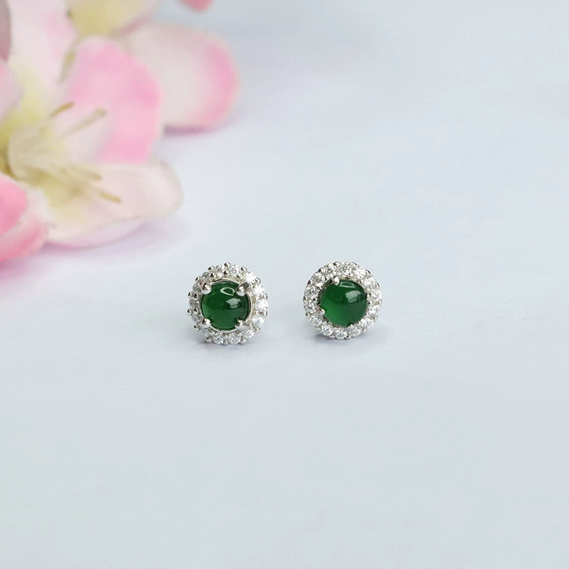 Серьги из серебра S925 с натуральным нефритом, императорский зеленый цвет, оптовая продажа от ювелирной фабрики FC3060101