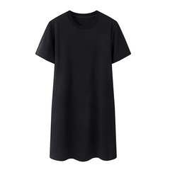 秋のペルー綿100％ミドル丈Tシャツワンピース2025カジュアルゆったりストレートラウンドネック半袖ワンピース女性用