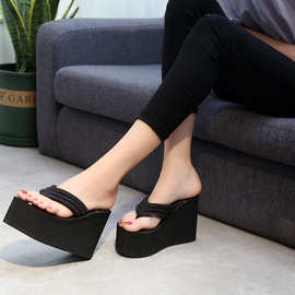 2025人字拖女士夏松糕跟厚底防滑耐磨时尚百搭女式布袋外穿凉拖鞋