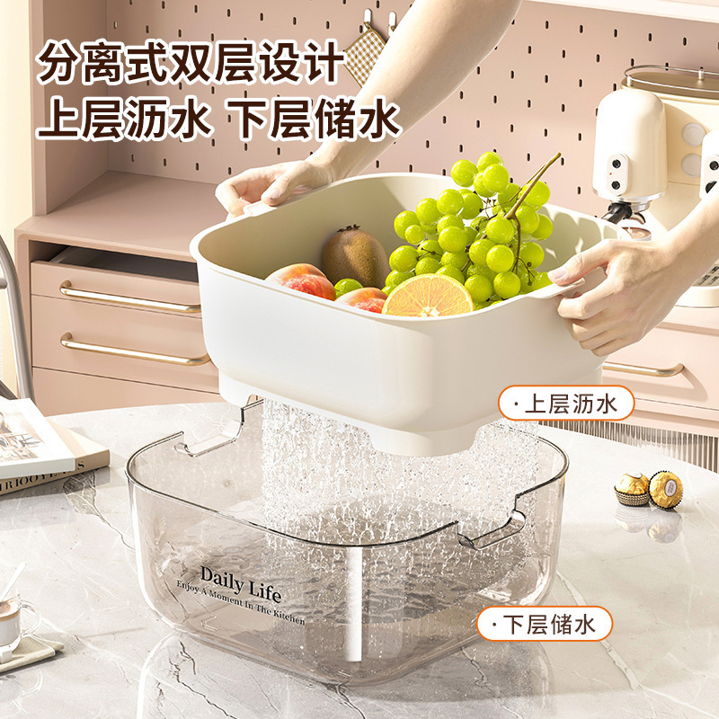厨房双层沥水篮ins风高颜值洗菜盆沥干篮厨用大容量洗水果洗菜篮|undefined