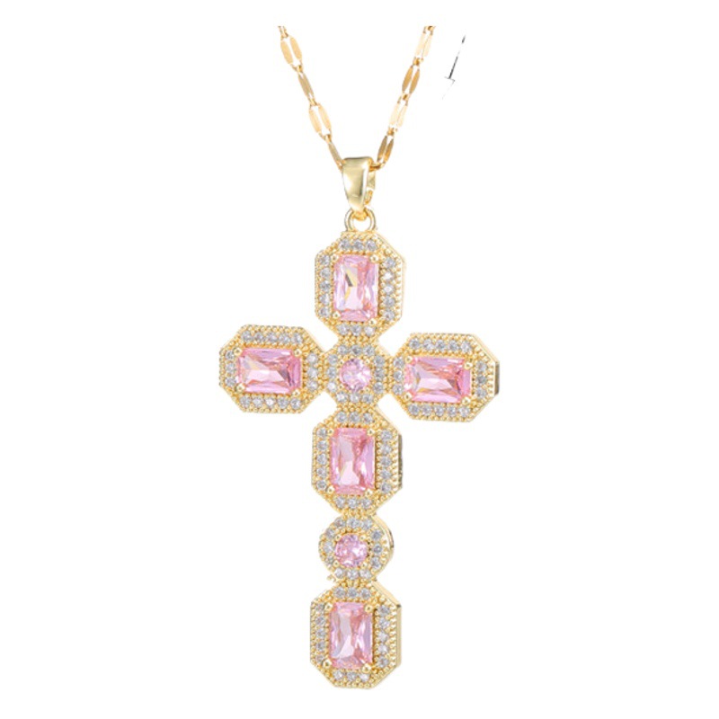 ネックレス女性日韓風網紅新カラージルコン十字架ネックレス欧米銅微装飾品国境を越えたネックレス