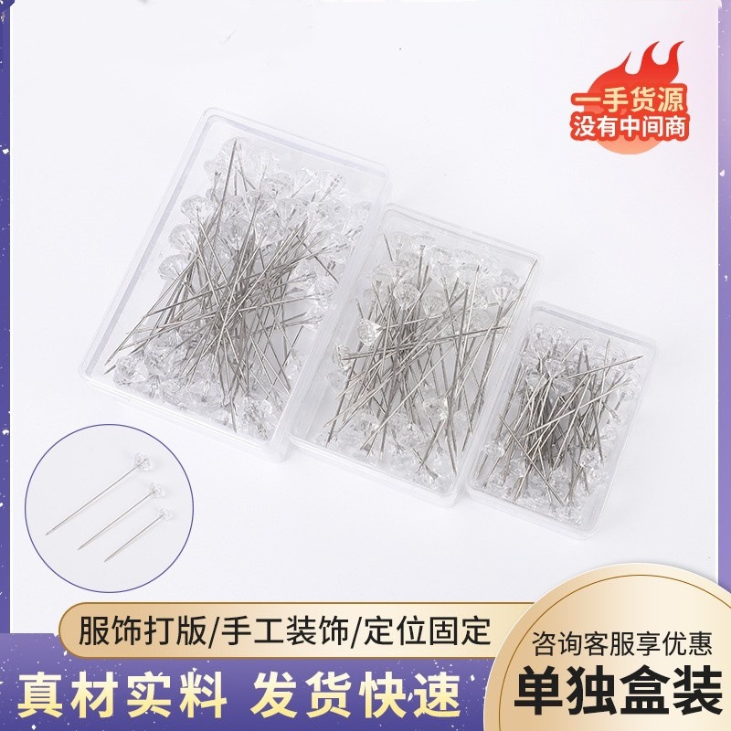 Agujas de diamante coloridas Agujas de perla Agujas de bufandas acrílicas Agujas de joyería Agujas de fijación de sofá de cristal Agujas de mampostería transparentes