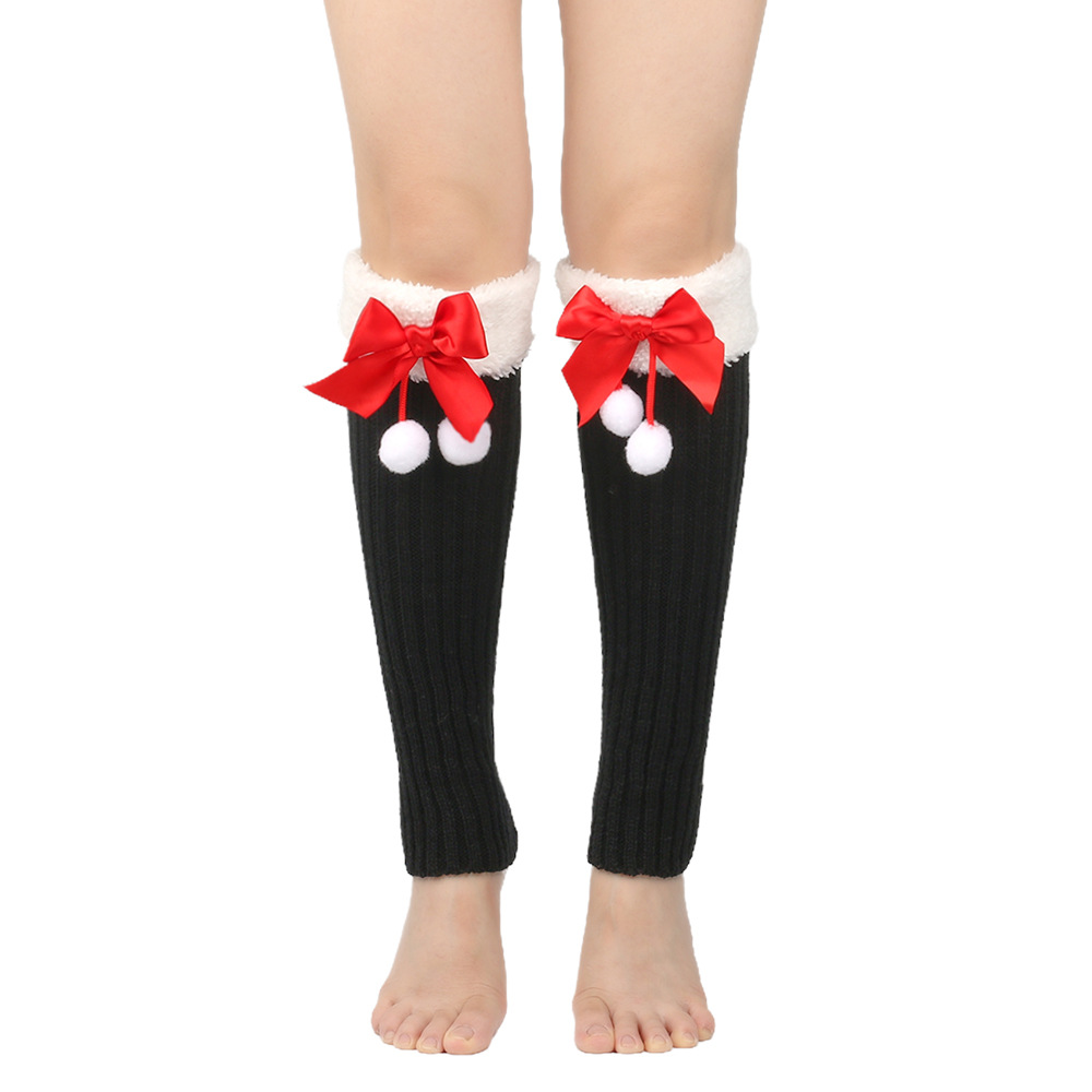 Filato con nodo a farfalla con calze di Natale di peluche per donna, calzini caldi in pile lavorato a maglia, protezioni per le gambe, calzini di lana per la bocca_voghion.com
