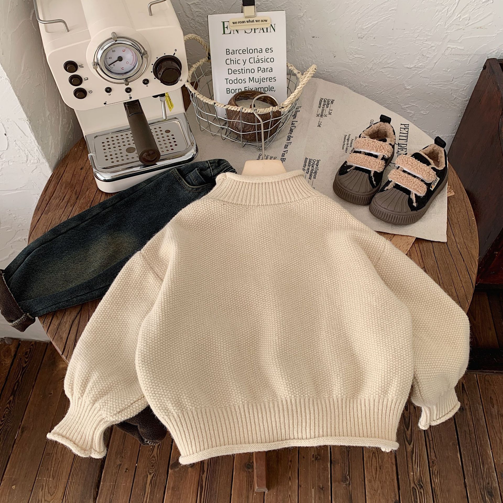 Children's Sweater 2023 Bangcheng Winter Edition Korean Boys' Solid Color Lazy Personalized Curled High Neck Bottom_voghion.com