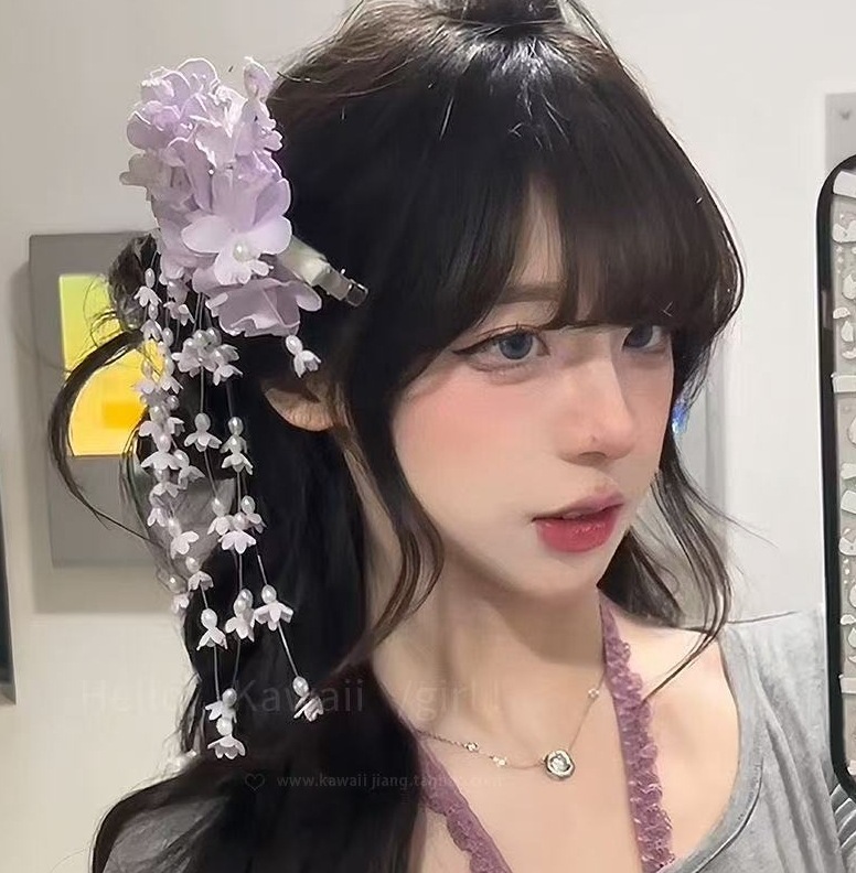 新しい中国風の森のスズランの花のタッセルヘアピンブライダルパープルヘアアクセサリーサイドクリップインターネット有名人の写真誇張アクセサリー|undefined
