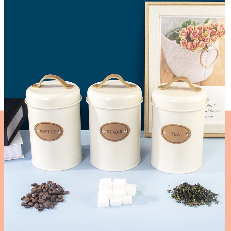 Home Kitchen Tea Storage Jar Metal Retro Style Sealed Jar Portable Tea Sugar Storage Jar Coffee Bean Box