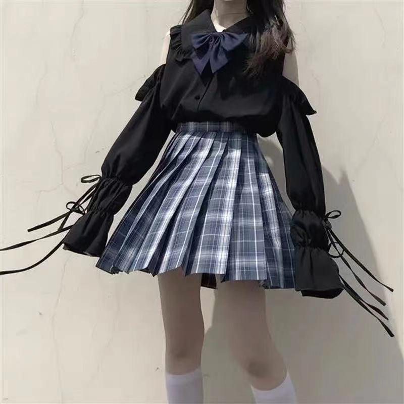 Japanese Style Jk Uniform Shirt Women's Preppy Style Lolita Inner Bell Sleeve Doll Collar Off-Shoulder Long-Sleeved Loose Top Japanese Style Jk Uniform Shirt Women's Preppy Style Lolita Inner Bell Sleeve Doll Collar Off-Shoulder Long-Sleeved Loose Top