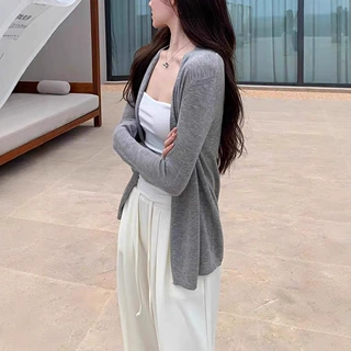 长袖薄款微透慵懒风中长款外搭防晒罩衫女春夏季外套针织开衫上衣
