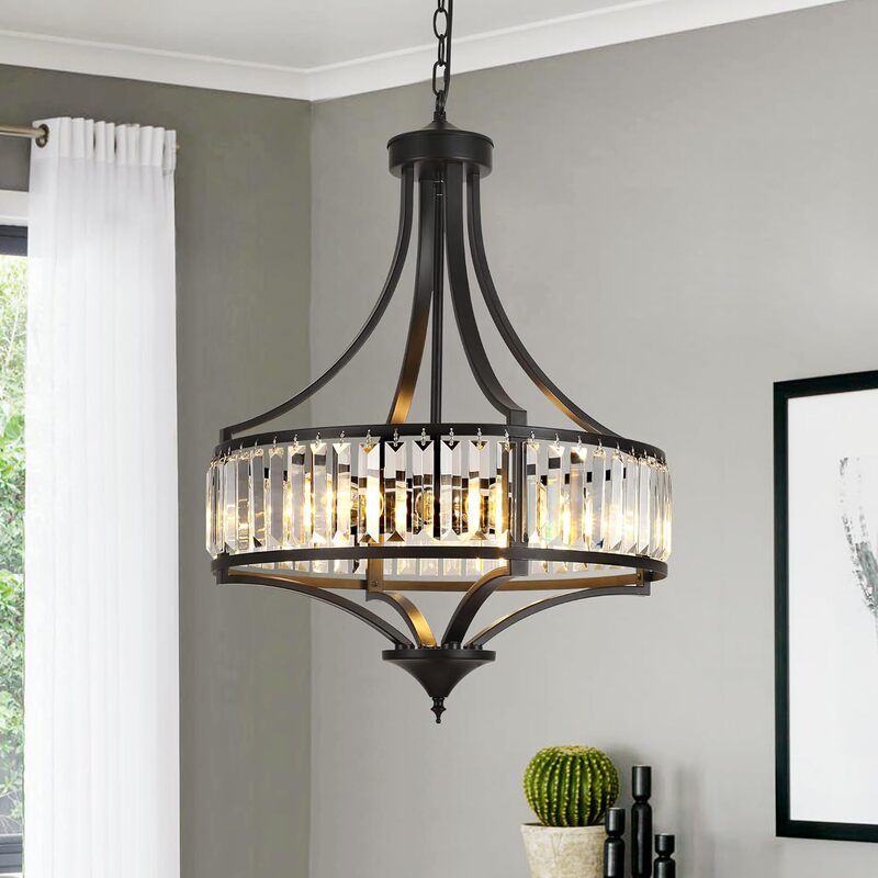 Cross-Border Modern Farmhouse Crystal Chandelier 5 Lights Black Antique Pendant Lamp for Living Room Bedroom Foyer Kitchen Island
