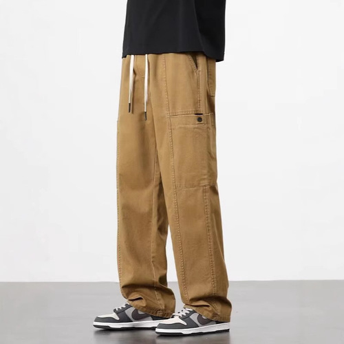 American Wide-Leg Work Pants Retro Casual Men Spring and Autumn Loose Streetwear Brand Street Wash Straight Leg Pants Long Pants