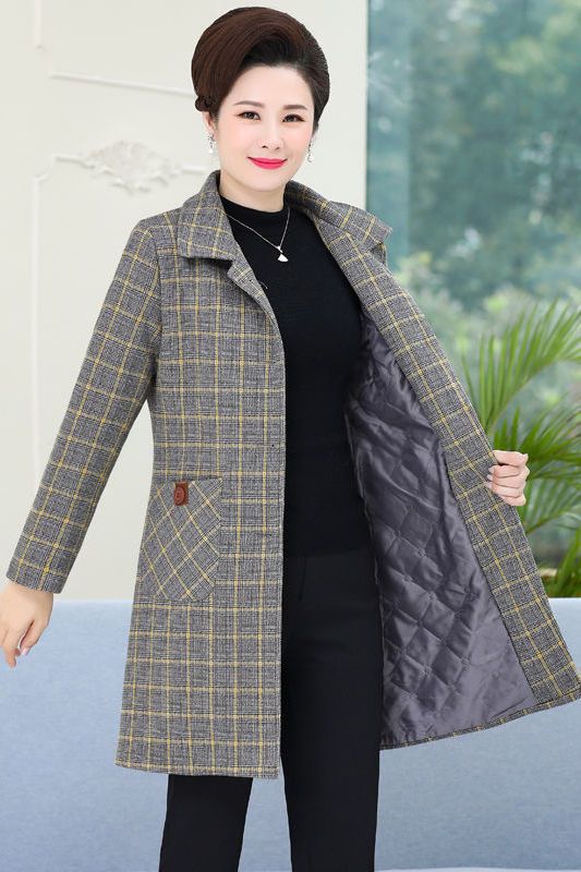 气质中年妈妈装中长款毛呢外套时尚中老年女装秋冬装夹棉呢子大衣