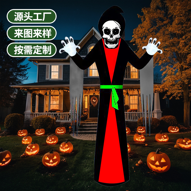 亚马逊爆款万圣节充气气模3m骷髅头鬼节节日装饰卡通恐怖充气气模