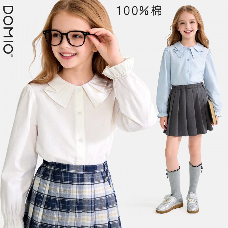 Girls' Autumn Shirt 2026 New Style Stylish White Shirt for Children, Spring and Autumn, Big Kids' Tops, Teen Clothing