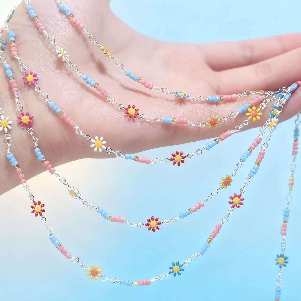 DIY链子 盛夏小雏菊混彩小菊花滴油链条饰品配件跨境热销