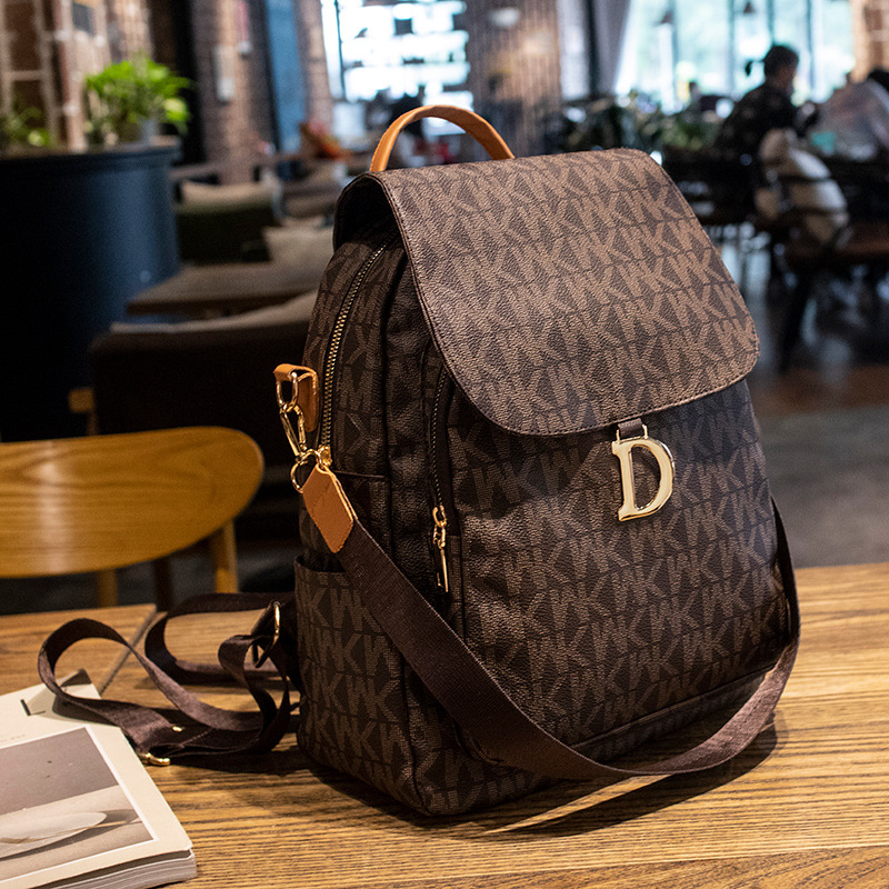 Nueva mochila transfronteriza de moda para mujer de gran capacidad Bolsa de viaje casual para mujer simple impresa Mochila De cuero suave