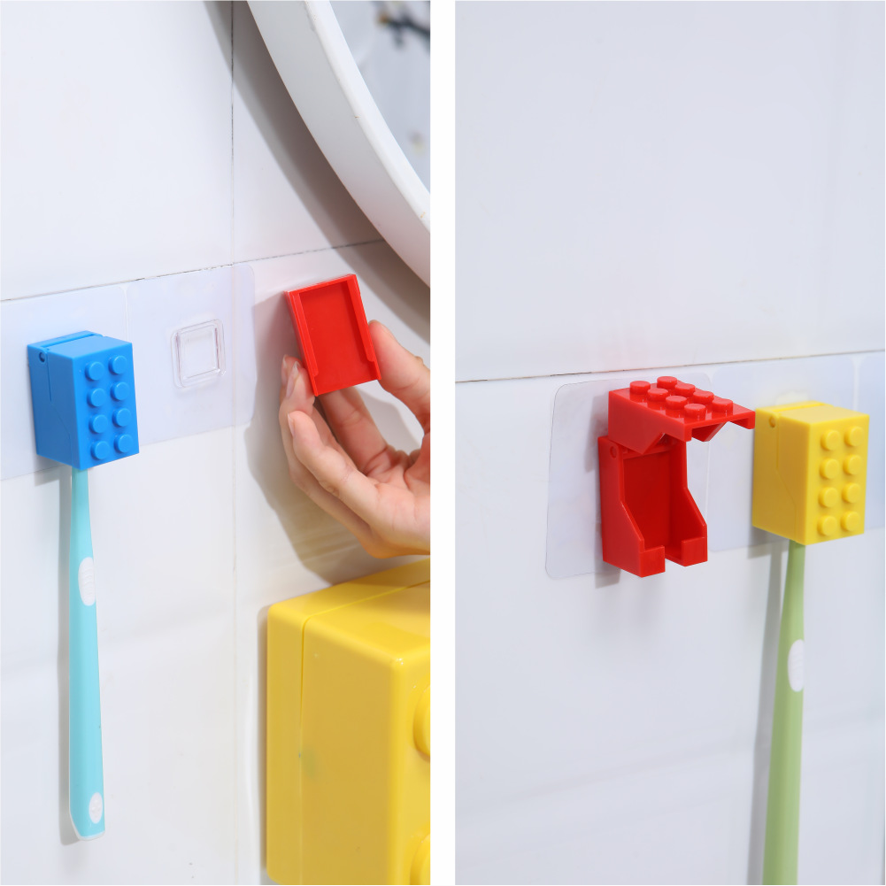 Cross-border bathroom children's toothbrush holder storage rack without punching, markless wall hanging building block card slot toothbrush storage rack wholesale