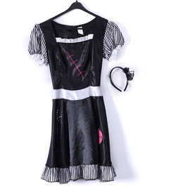 外贸新款万圣节儿童cos演出服可爱陶瓷鬼娃娃连体裙 节日氛围服装