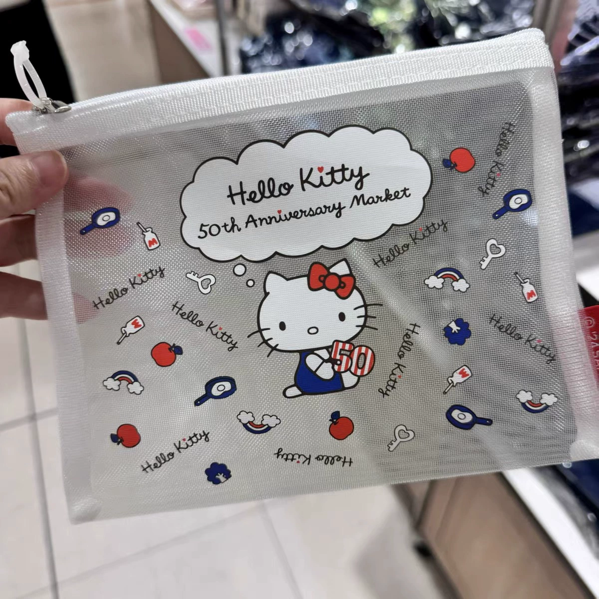 Косметичка/канцелярская сумка (Hello Kitty) сетчатый карман молния, 19.5×15 см, лёгкий