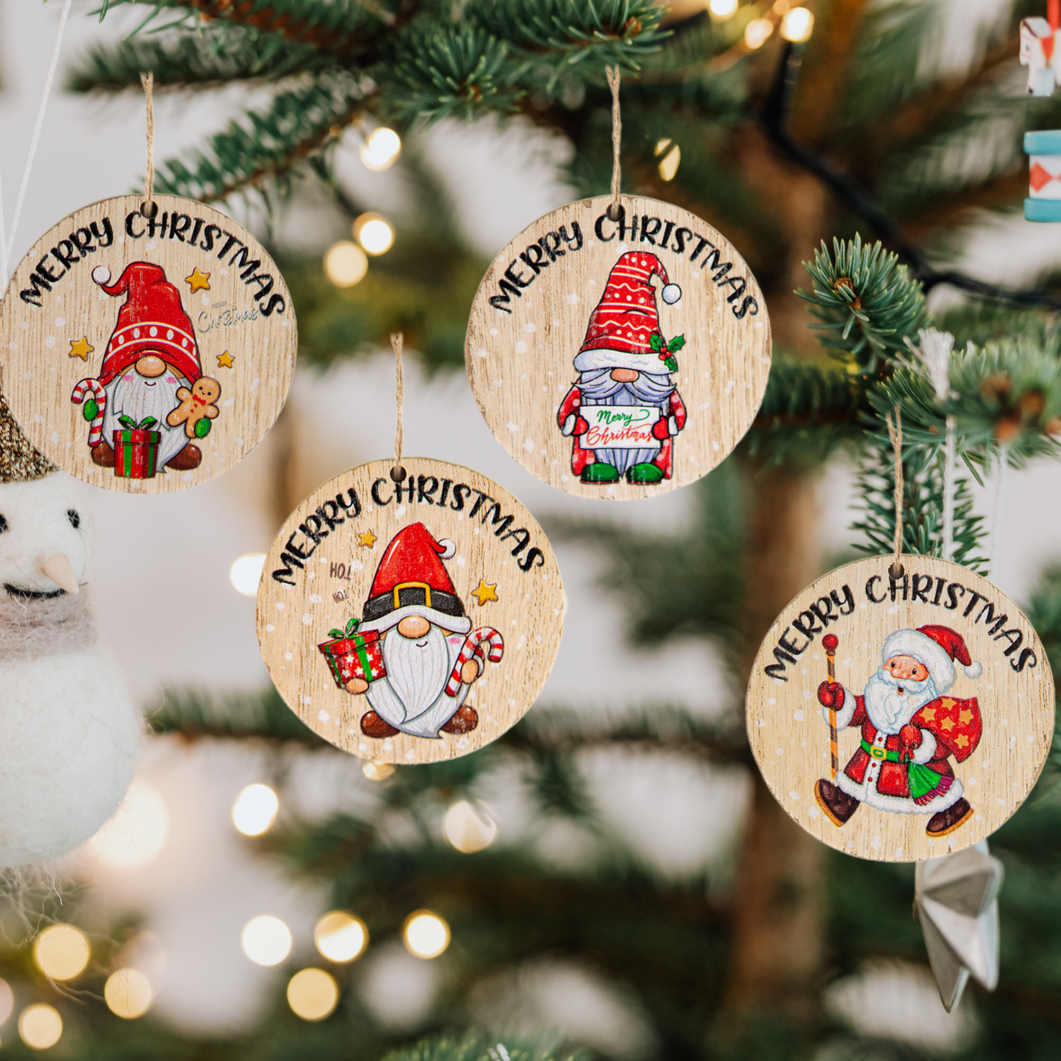 跨境木质圣诞树装饰挂件圣诞主题装饰品吊牌丝印及UV彩印工艺品