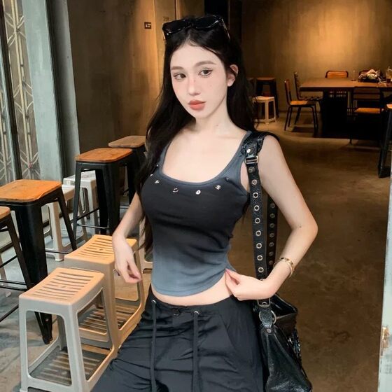 Gradient Tie-Dye Design Sense Niche Vest Summer New Style Outer Wear Sling Sleeveless Spice Girl Slim Fit Bottoming Top Trendy
