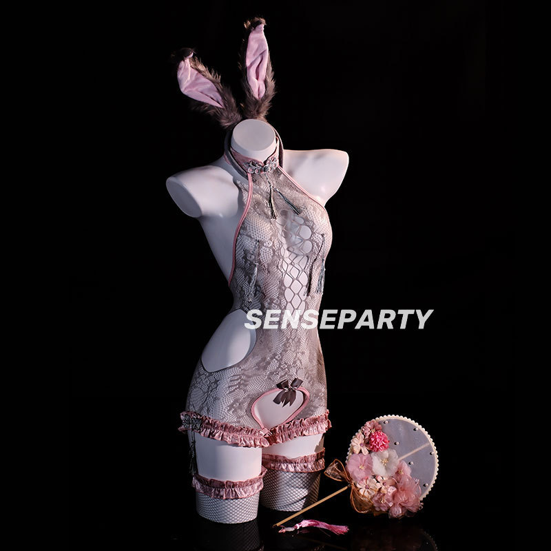 Churui Sexy Lingerie with Tassel Trim, Sheer Mesh Bodysuit with Open Crotch, No-Take-Off Set 6597