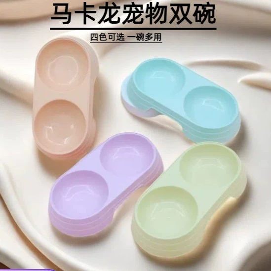 Двойная миска для животных, миска для кошек, миска для кормления в цвете конфет, миска для кошек в стиле макарон, оптовая продажа мисок для собак