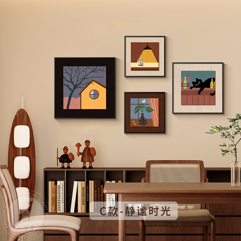 法式中古风餐厅装饰画小众艺术组合壁画美拉德客厅沙发背景墙挂画|undefined