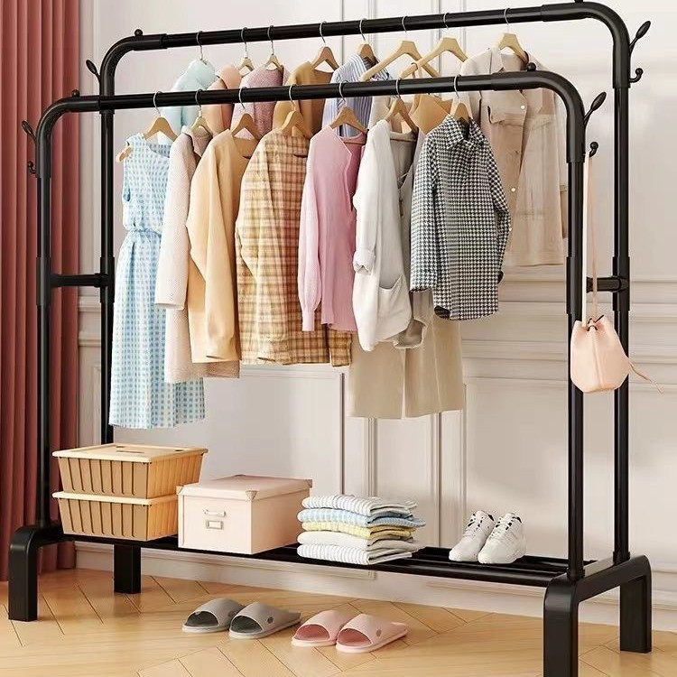 简易晾衣架落地家用卧室加高挂衣架落地立式可拆卸伸缩室内晾衣架
