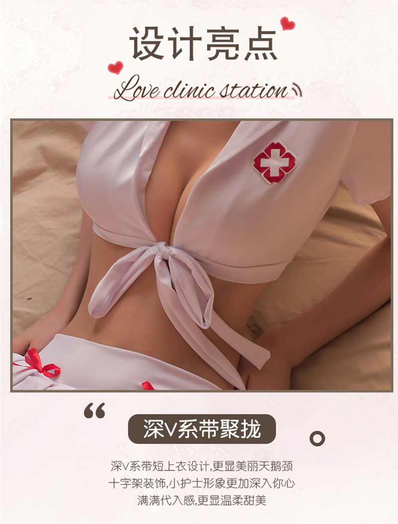 Women’s Nurse Roleplay Lingerie Set, Lace-Up Uniform with Pleated Skirt, White One Size — detail image 3