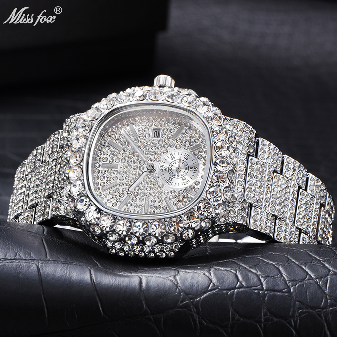 MISSFOX reloj transfronterizo popular Baida moda diamante completo hip hop estrellado luminoso cuarzo reloj de hombre