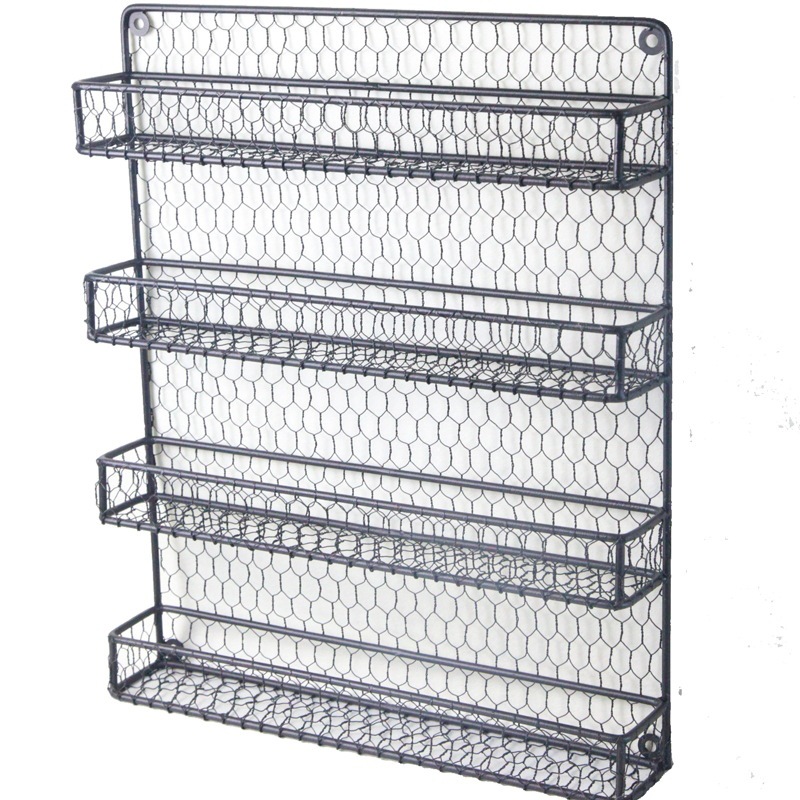 단철 벽걸이 치킨 와이어 메쉬 보석 랙 조미료 랙 식료품 마무리 저장 와이어 바구니 홈 금속 보관 바구니