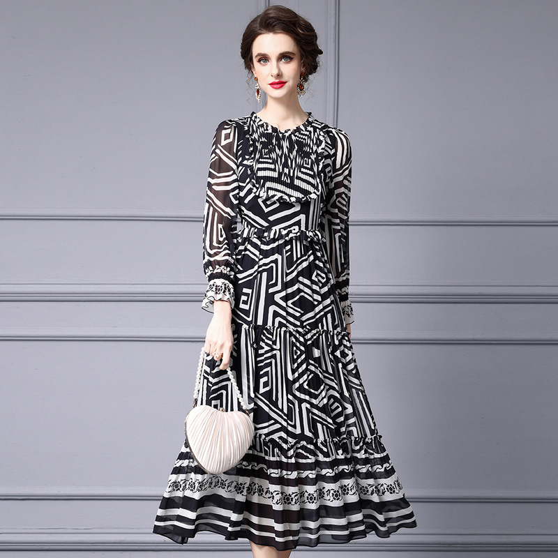 Zhili Holiday Dress 2026 Spring New Style Super Beautiful Retro Gentle Style Waist-Slimming Printed Long Dress