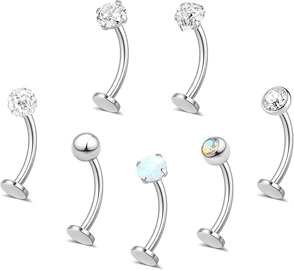 Curved Barbell Piercing Stud With Diamonds For Face And Body_voghion.com