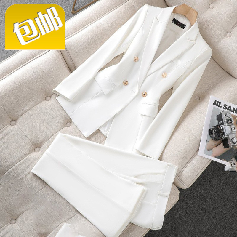 White Small Suit Set Women's Micro-flared Pants New Elegant Casual Niche Business Coat Dress Work Clothes White Small Suit Set Women's Micro-flared Pants New Elegant Casual Niche Business Coat Dress Work Clothes