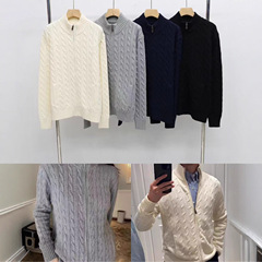 秋冬男女兼用ポニ刺繍ハイネックフルジップカーディガン麻編ニットセータージャケット長袖