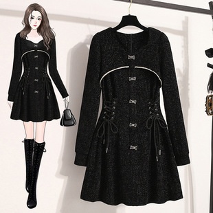 Fashion Stylish Little Dress Women plus size Good Quality Long Sleeve Chenille dress Short Dress Lady Velvet Midi Dress
