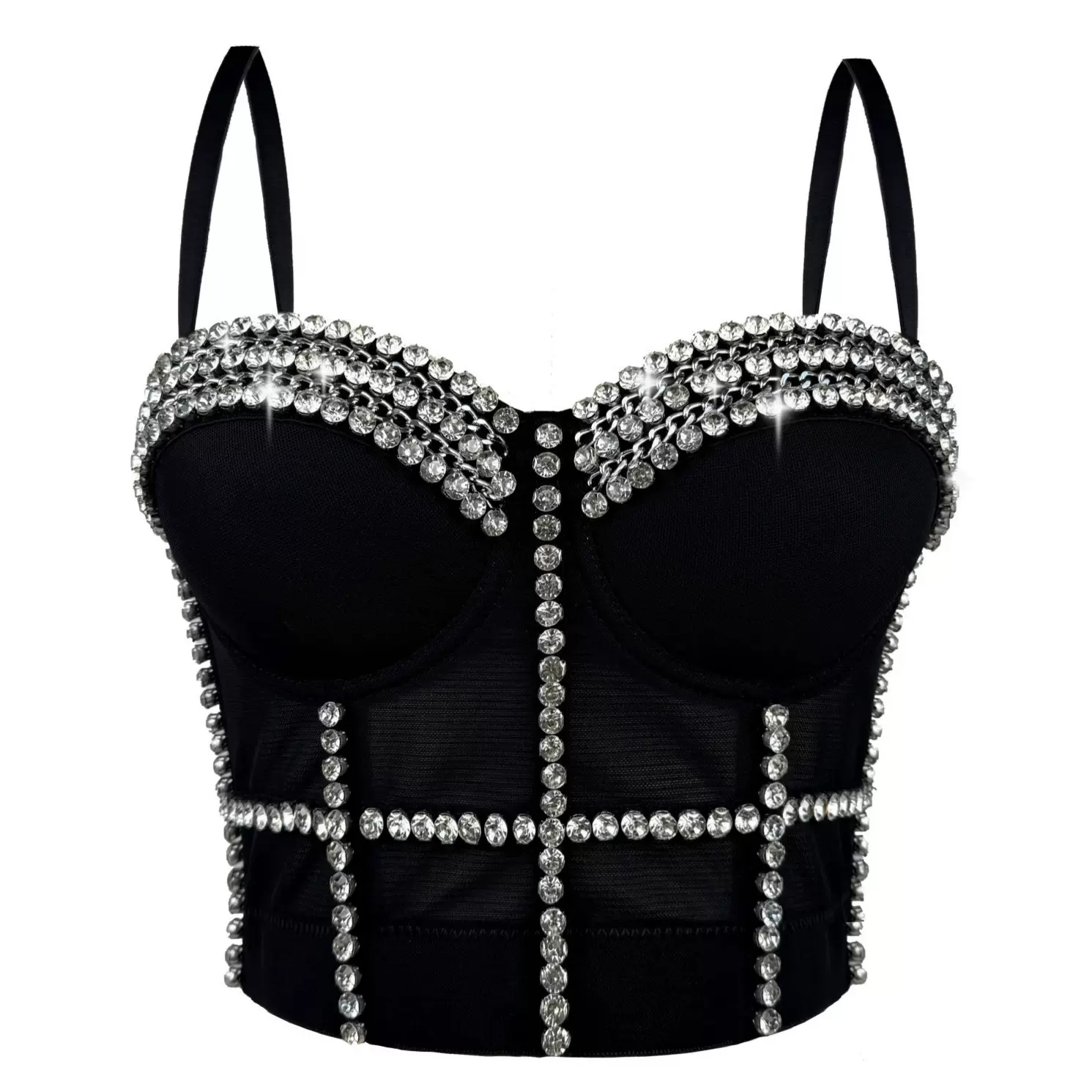 欧美时尚钉珠亮钻街舞显瘦塑身衣网红吊带胸衣女表演服装