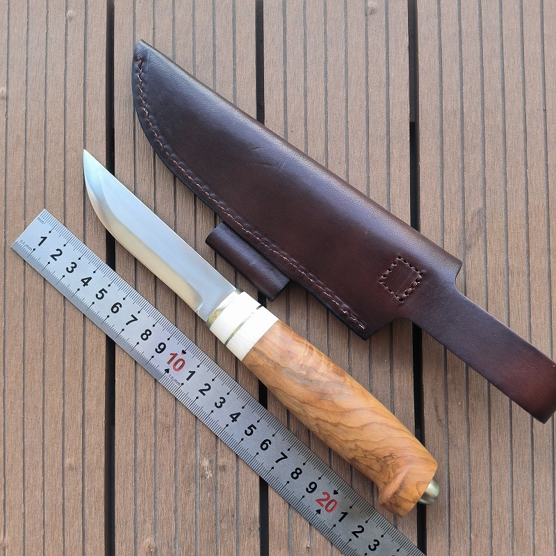 北欧芬兰风格野蛮人手工蛤刃进口山特维克14C28N刃材橄榄木手柄刀