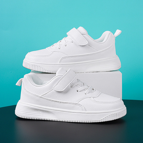 Children's white sneakers, student large children's leather board shoes, children's sports shoes, casual shoes, small black shoes