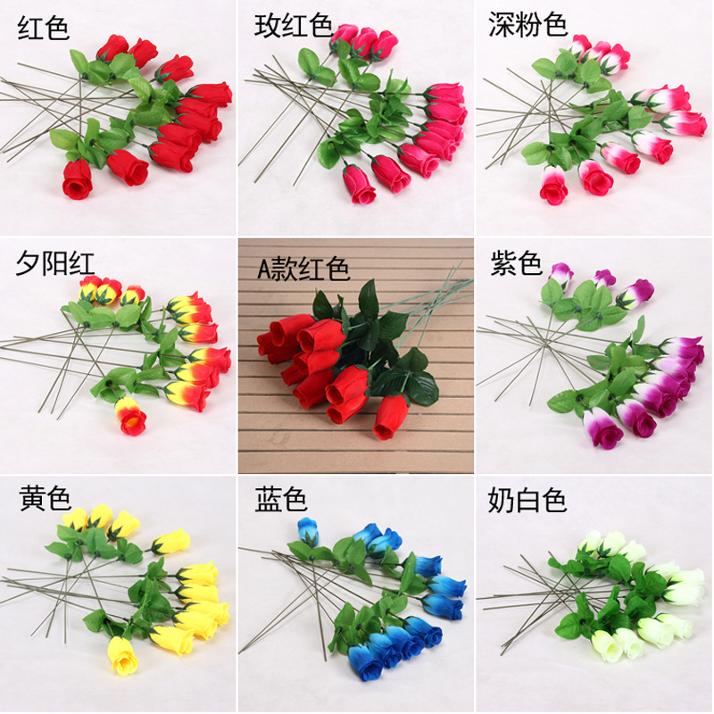 Cross-Border Supply of Red Artificial Flowers, Single Rose Bud, Fake Flower, Gift Accompaniment, Rose Plastic Flower
