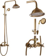 European and American imitation brass shower set with handheld bathtub nozzle three-function bathroom wall-mounted adjustable shower