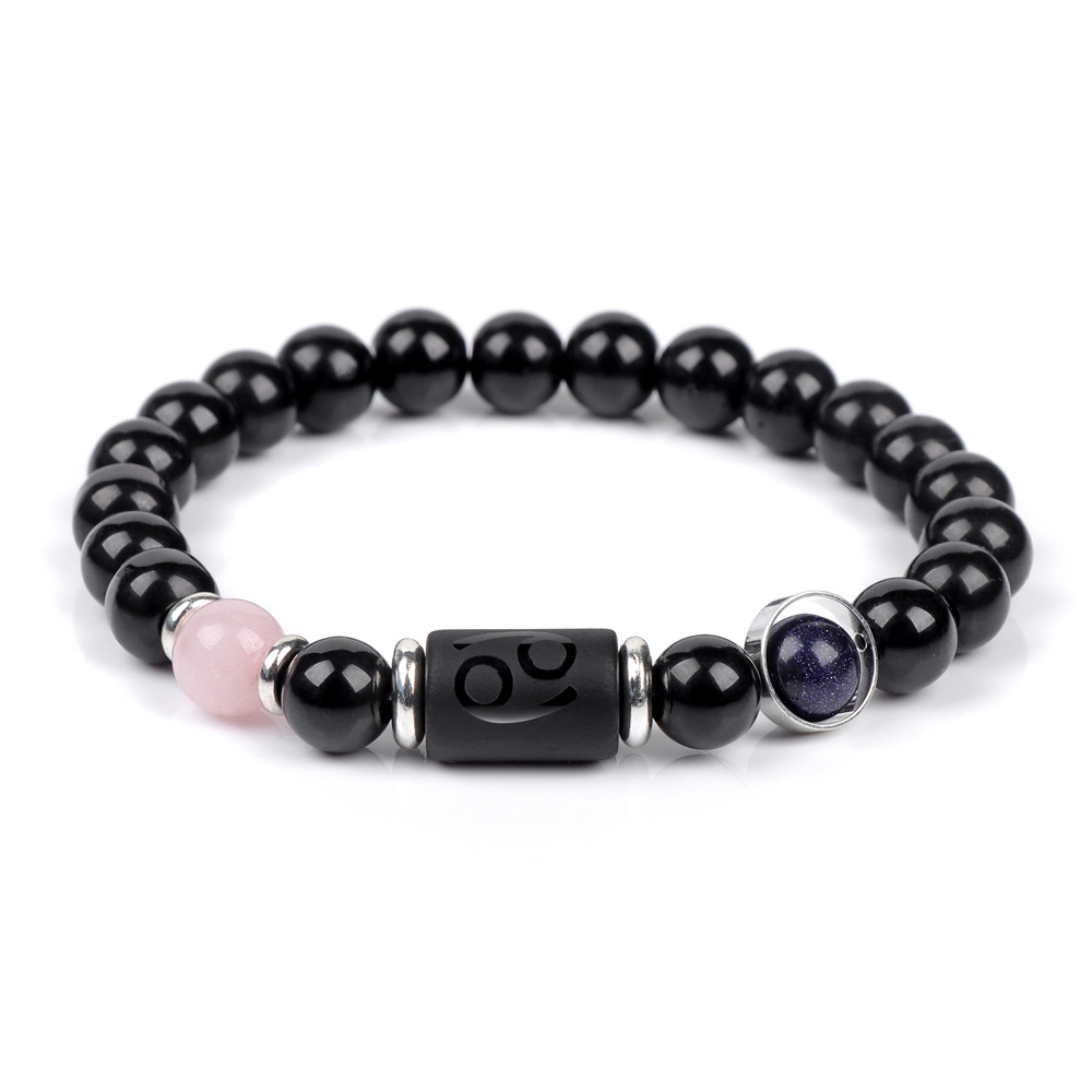 Twelve Constellations for Men's Couples Glass Bead Elastic Rope Bracelet_voghion.com