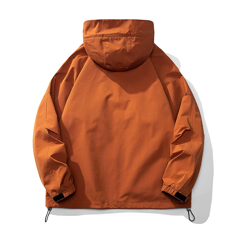 Retro long‑sleeve hooded jacket, plus size, adjustable hem and utility pockets
