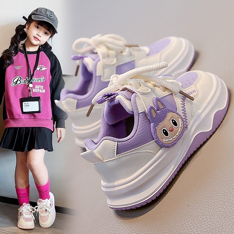 Ademende school schoenen voor kinderen – Lichtgewicht instapsneakers voor meisjes met klittenbandsluiting (roze/paars)_voghion.com