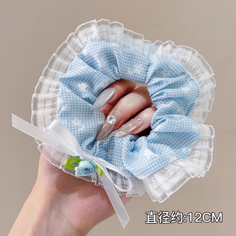 Anillo de pelo de intestino grueso súper grande coreano para mujer 2025 nuevo estilo de alta gama cordón de pelo de encaje plisado temperamento dulce cuerda de cabeza de flor