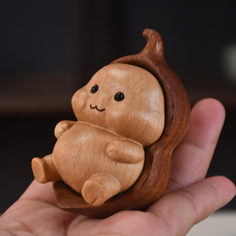 ブナ材の木彫り小さなハリネズミ癒しのドーパミン装飾品無垢材スプライシングクリエイティブ文具ハンドピース無垢材ポータブル|undefined