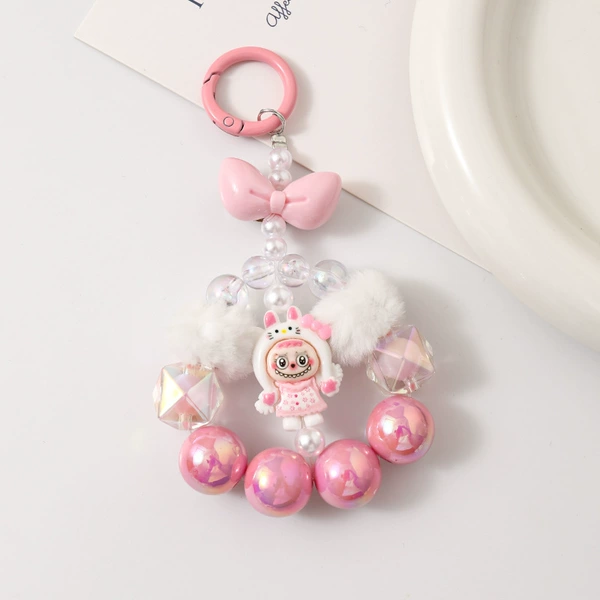 Acrylic + fur ball style: rose red