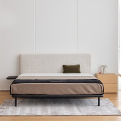 Coconordic/Vaselli New Modern Edge Bed, Genuine Leather and Solid Wood, Nordic/Japanese Style Double Bed