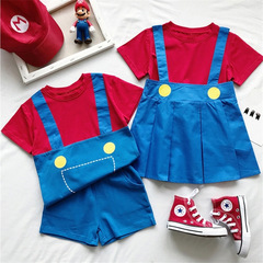 Children's Set Summer New Boys and Girls Super Mario Shorts and Short-Sleeve Dress Brother and Sister Set Kindergarten Children's Day